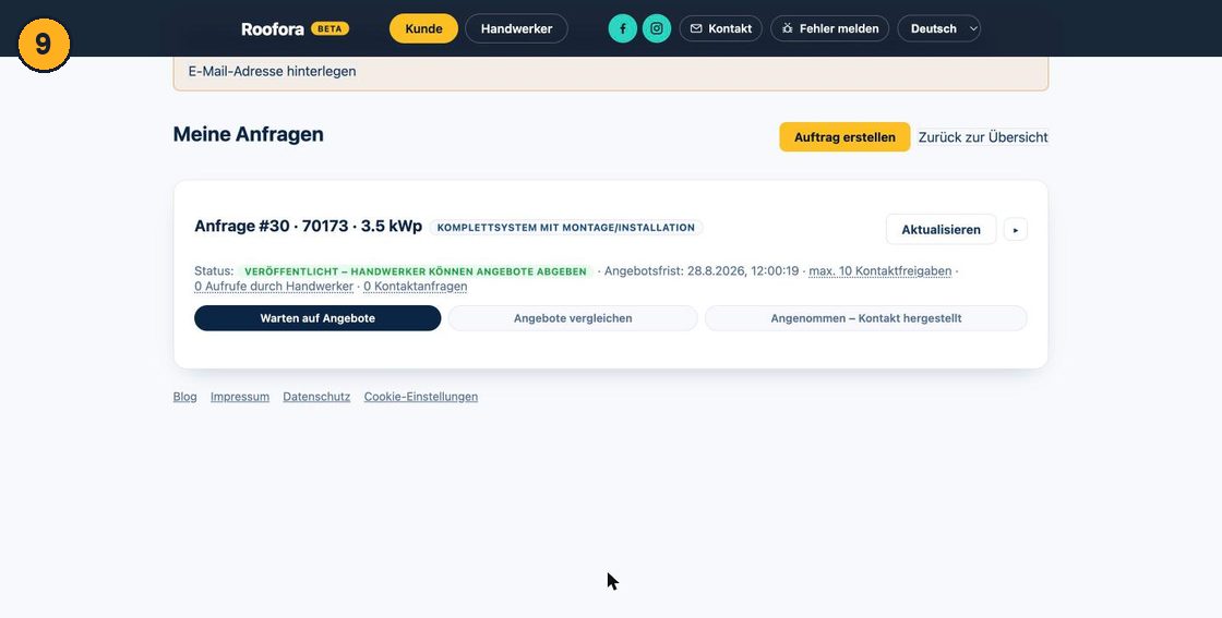 Opublikowane zapytanie ze statusem „Opublikowano” i terminem składania ofert