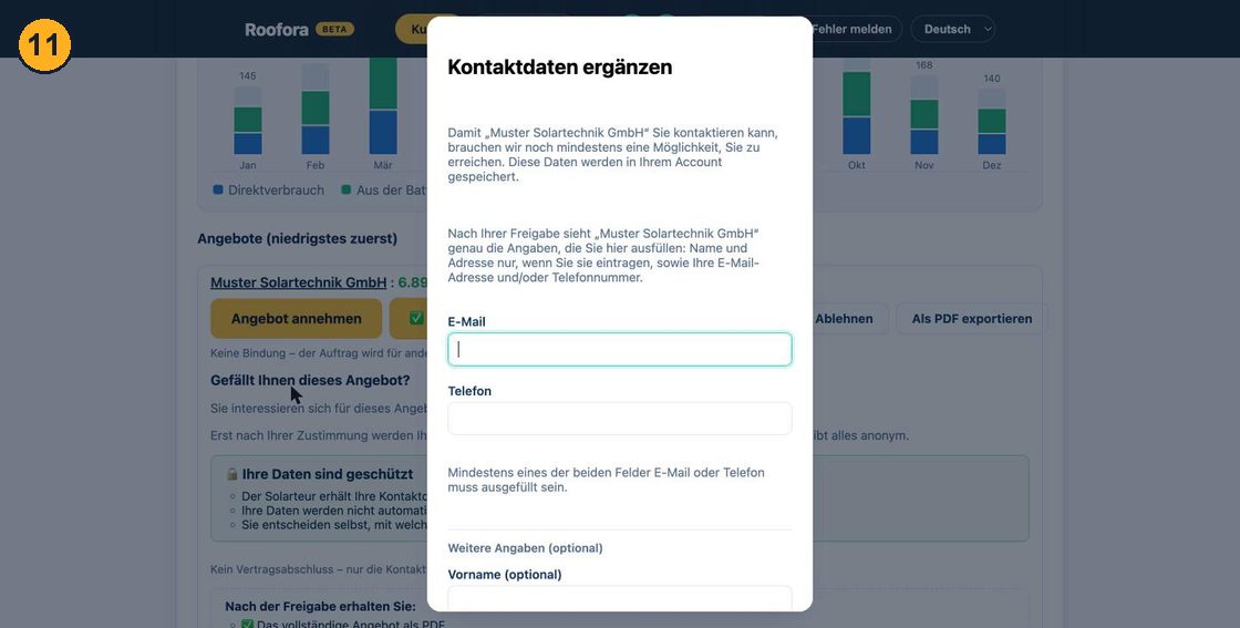 Okno uzupełniania danych kontaktowych z polami e-mail i telefon